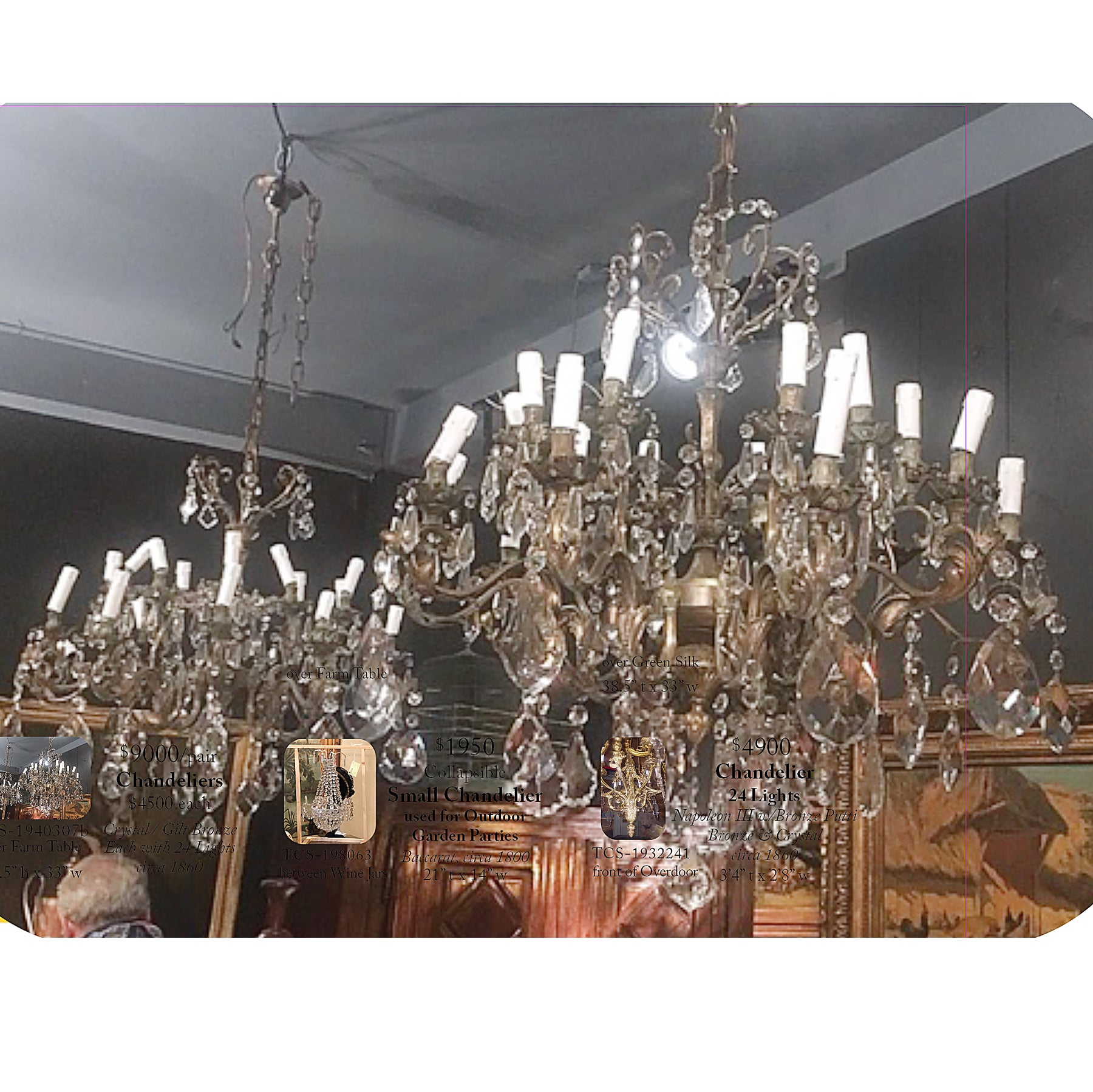 Crystal and Gilt Bronze Chandeliers circa 1860 Pair