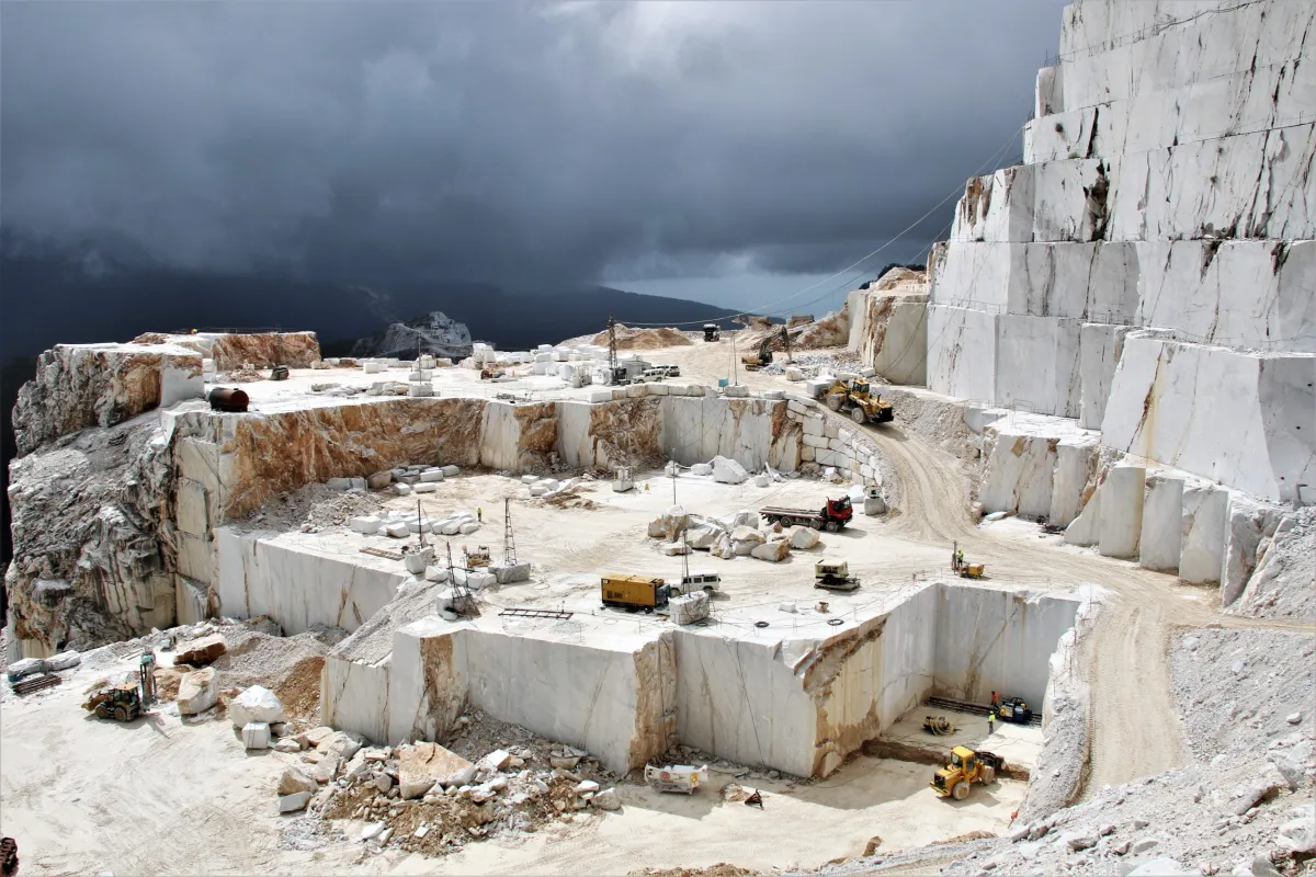 Italian marble quarry with monumental cut stone walls