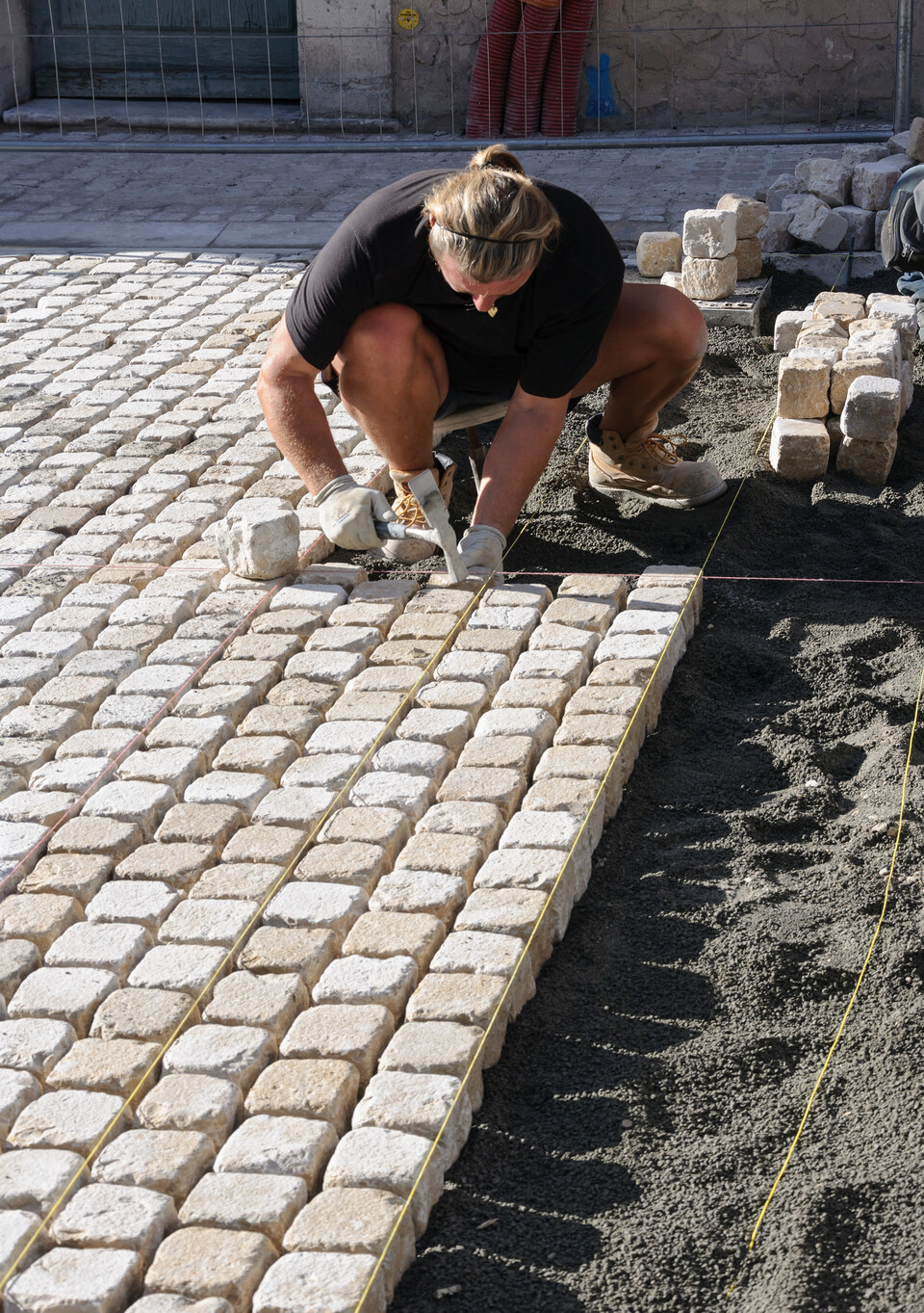 Close view of traditional stone cobbles laid in Vence, France