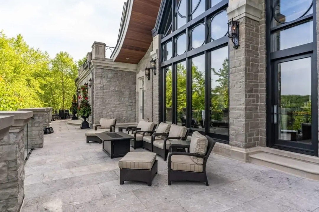 Installed French limestone flooring and paving