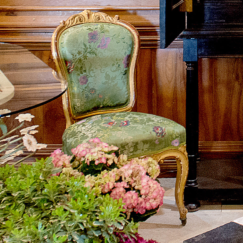 Louis XV Gilt Wood Chair with Green Silk
