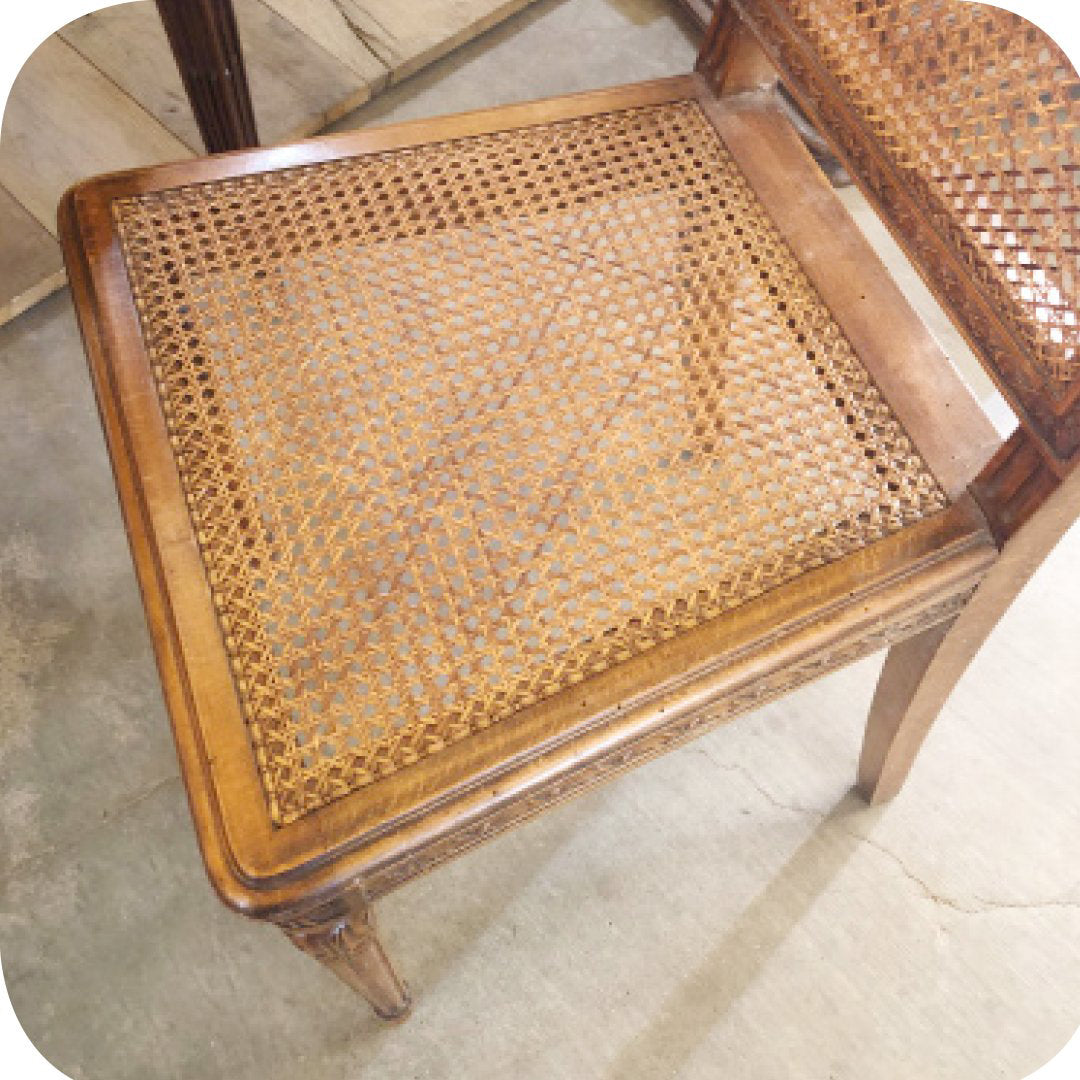 Antique French Cane Chairs with Matching Splat, Pair