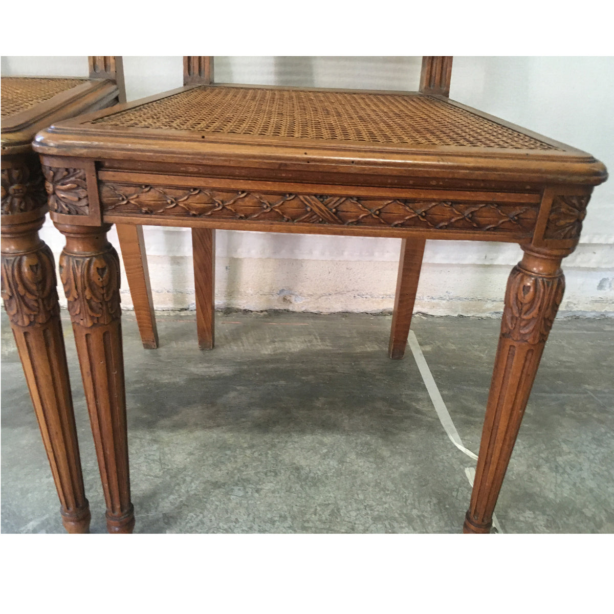 Antique French Cane Chairs with Matching Splat, Pair