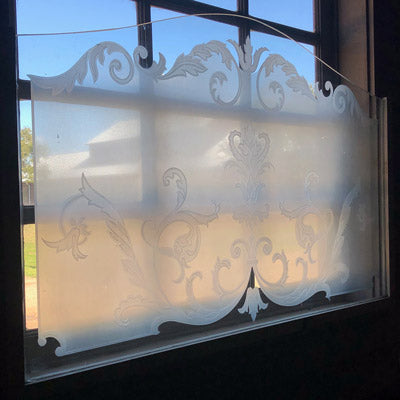 Antique French Paris Engraved Bistro Windows, Pair