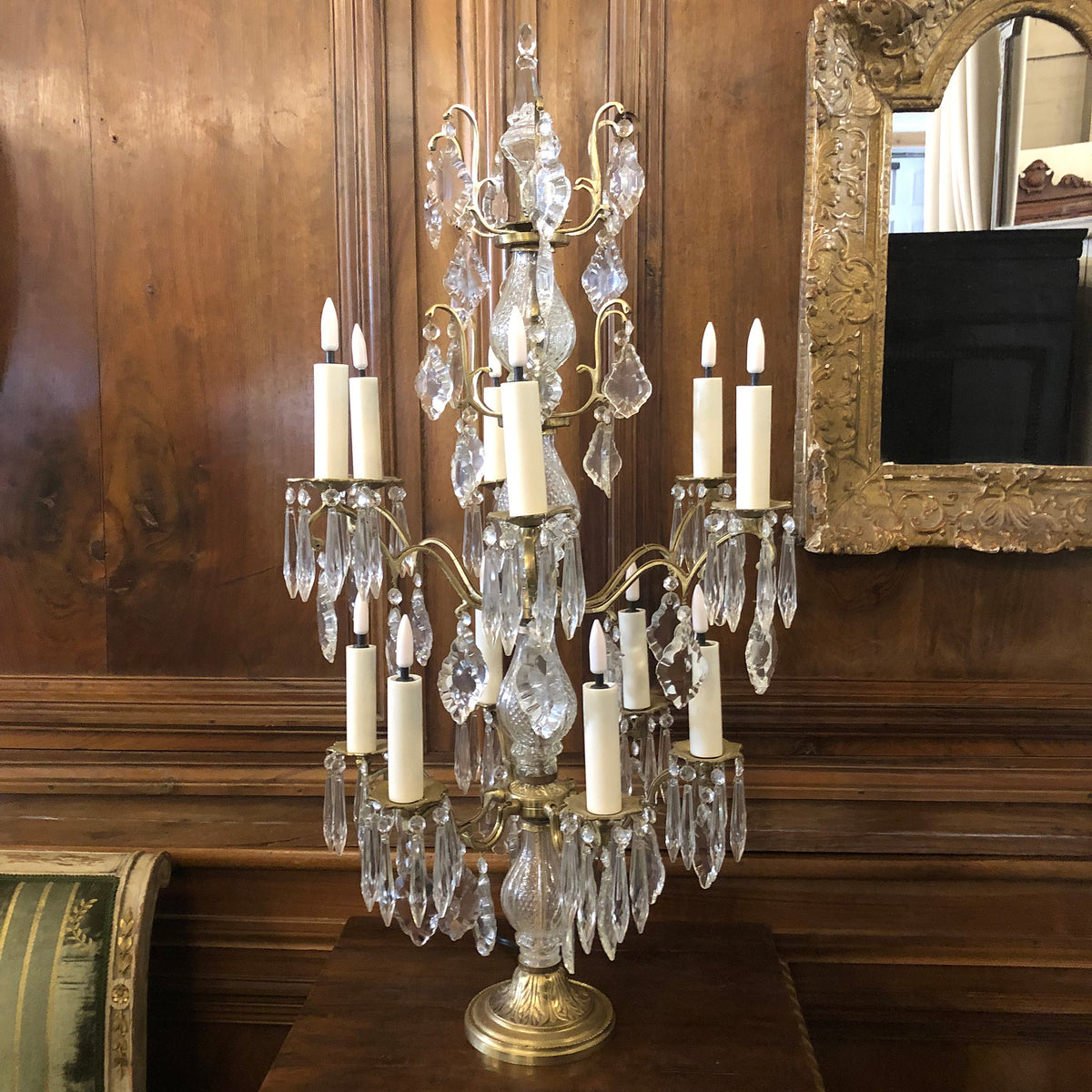 Crystal and Gilt Bronze Antique French Girandoles, Pair