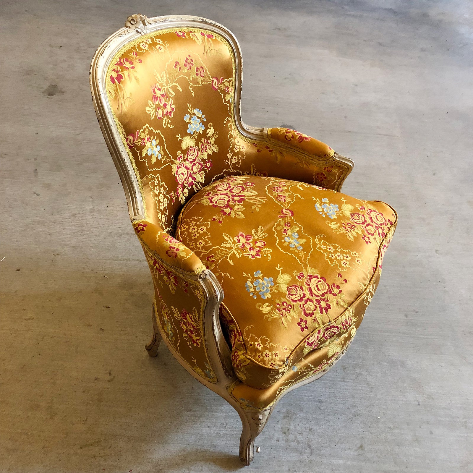 Yellow Silk Arm Chair - Bergère